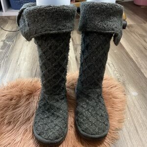 UGG Australia Knit Sweater Cardy Boots Womens Wool Blend Dark Grey Tall Size 7